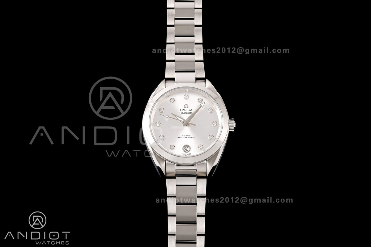 Aqua Terra Shades 34mm SS VRSF Best Edition Silver Diamonds Dial on SS Bracelet A8800